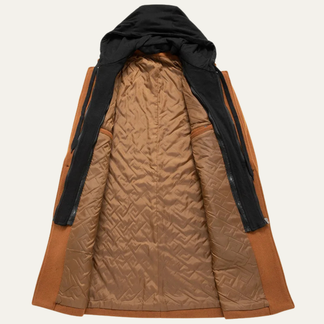 The Arundel Men's Hooded Wool Overcoat with Quilted Lining