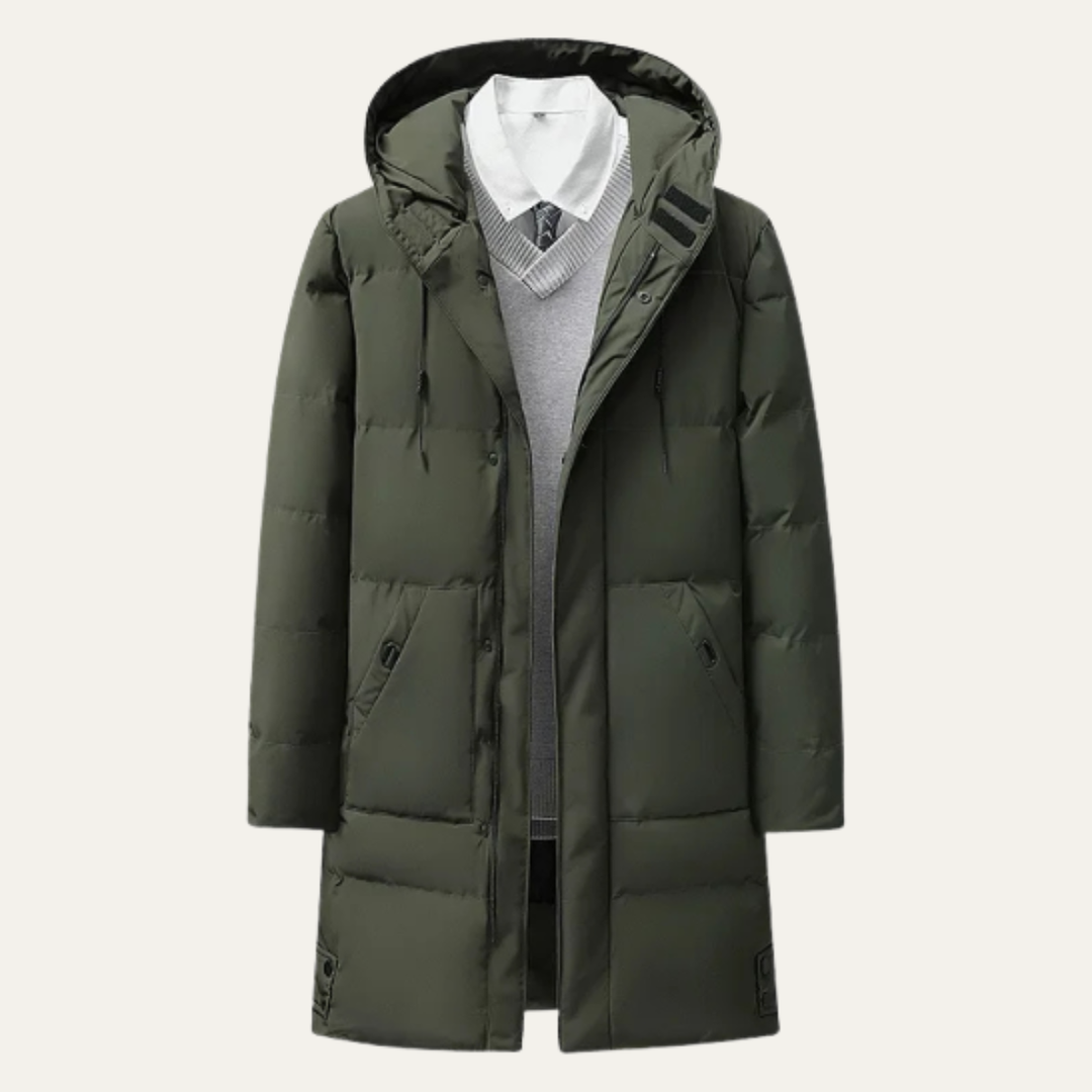 Men's Puffer Jacket Black Long Hooded Quilted