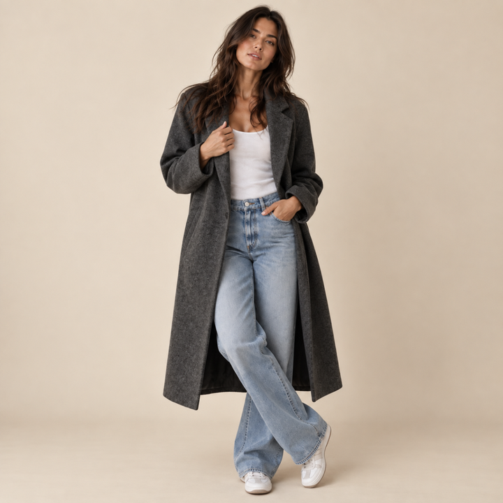 Women's Oversized Wool Blend Coat – Long Single Breasted Winter Overcoat