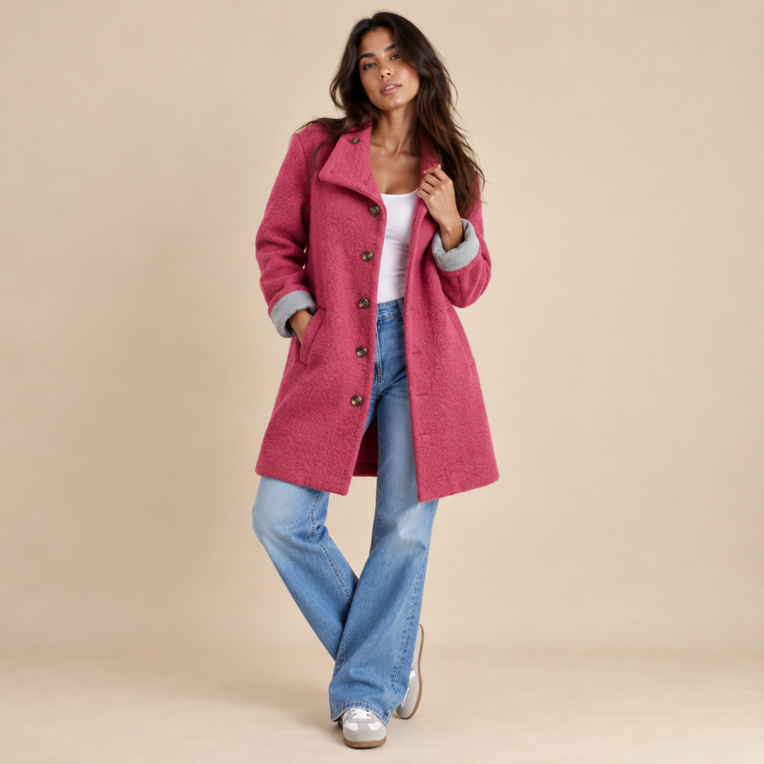 Women's Hooded Wool Coat – Casual Long Button Winter Jacket