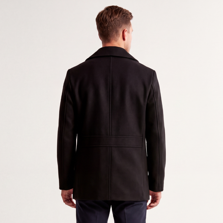 Men's Double Breasted Wool Peak Coat Navy