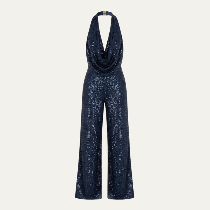 Women's Elegant Sequin Cowl Neck Wide Leg Jumpsuit