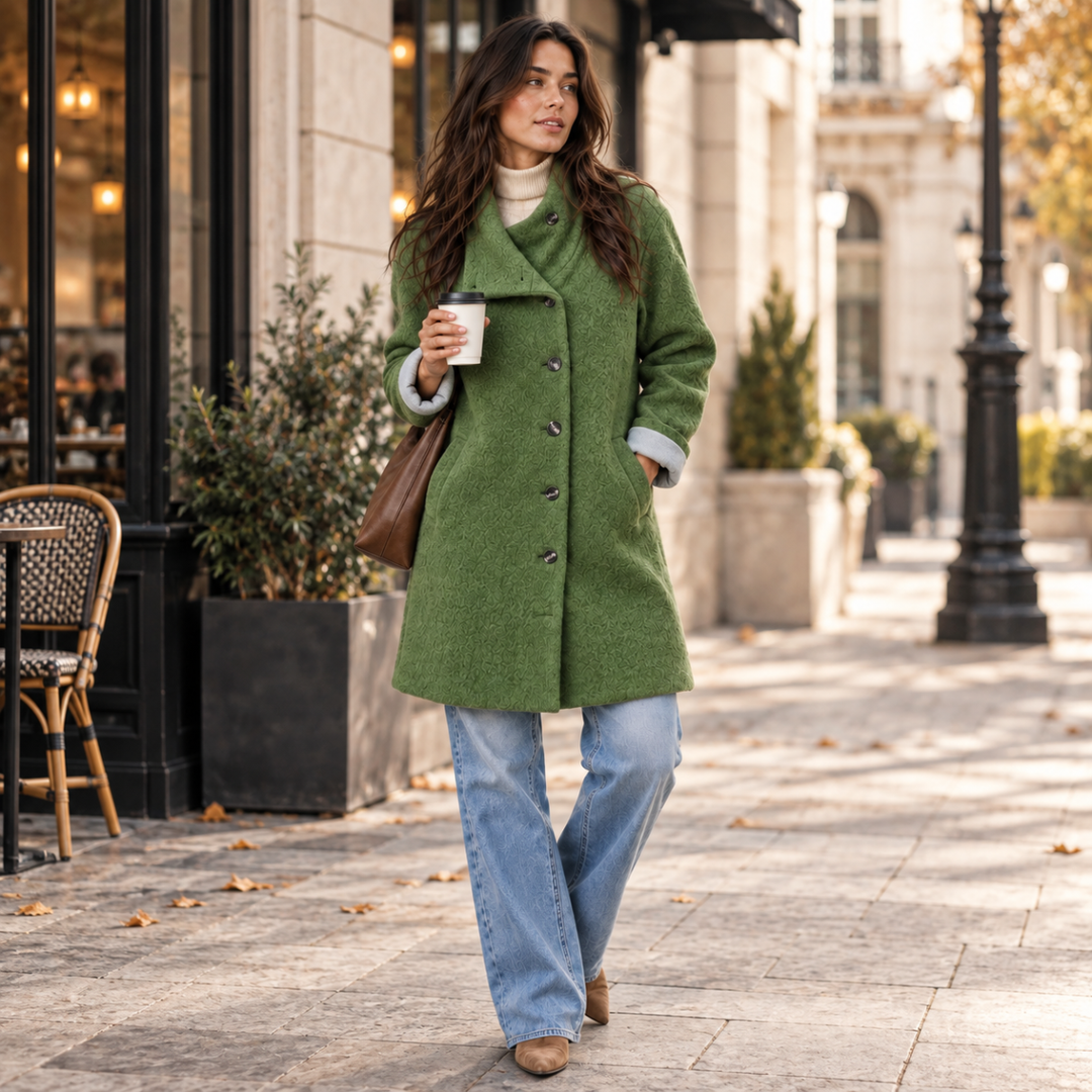Women's Hooded Wool Coat – Casual Long Button Winter Jacket