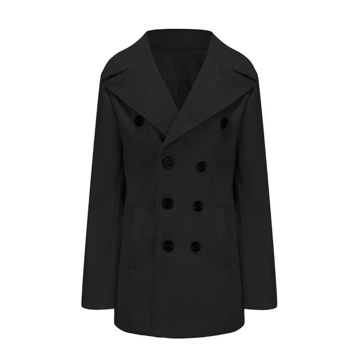 Men's Double Breasted Wool Peak Coat Navy