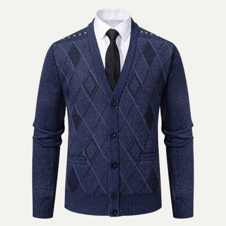 The Brightwood Men’s Winter Fleece Knit Plaid V Neck Cardigan