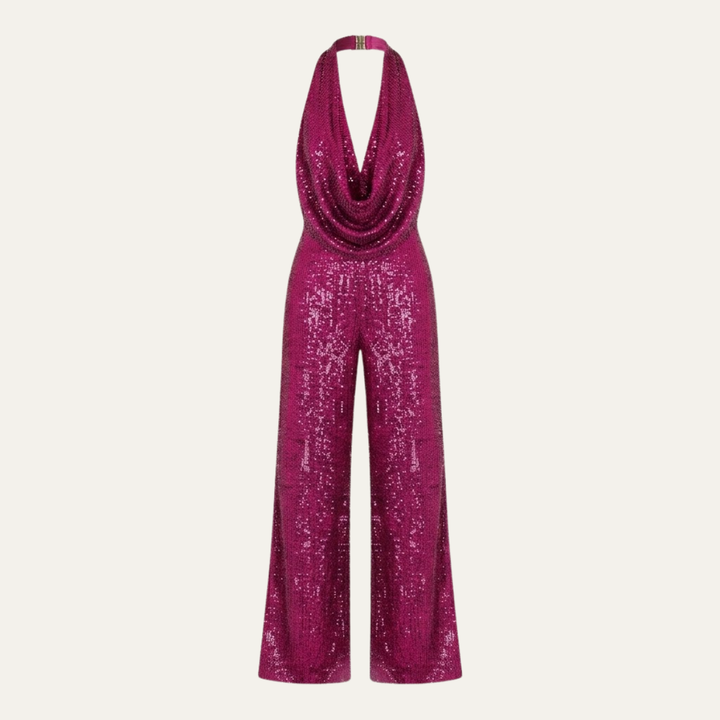 Women's Elegant Sequin Cowl Neck Wide Leg Jumpsuit