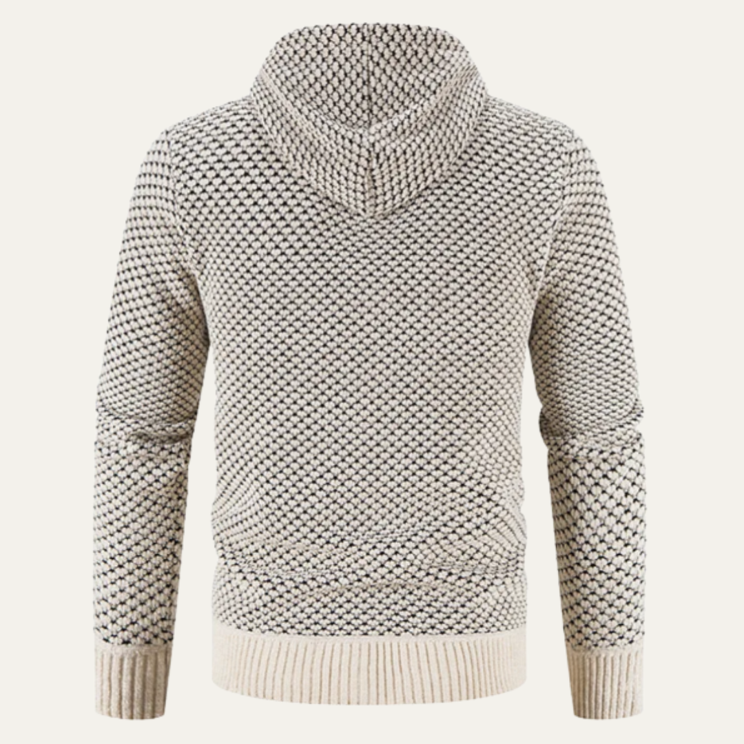 Men's Textured Zip Up Hoodie Sweater Cream Fleece Lined