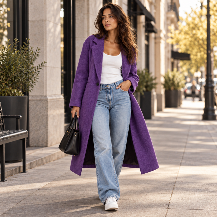 Women's Oversized Wool Blend Coat – Long Single Breasted Winter Overcoat