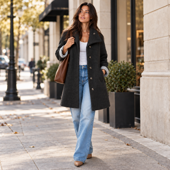 Women's Hooded Wool Coat – Casual Long Button Winter Jacket