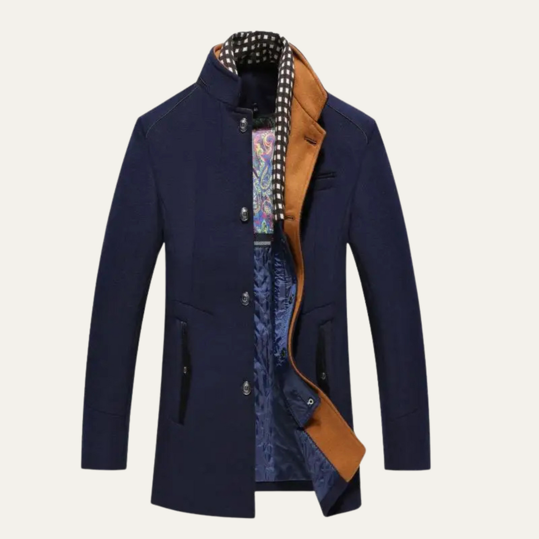 The Blenheim Men's Smart Casual Wool Trench Coat with Stand Collar