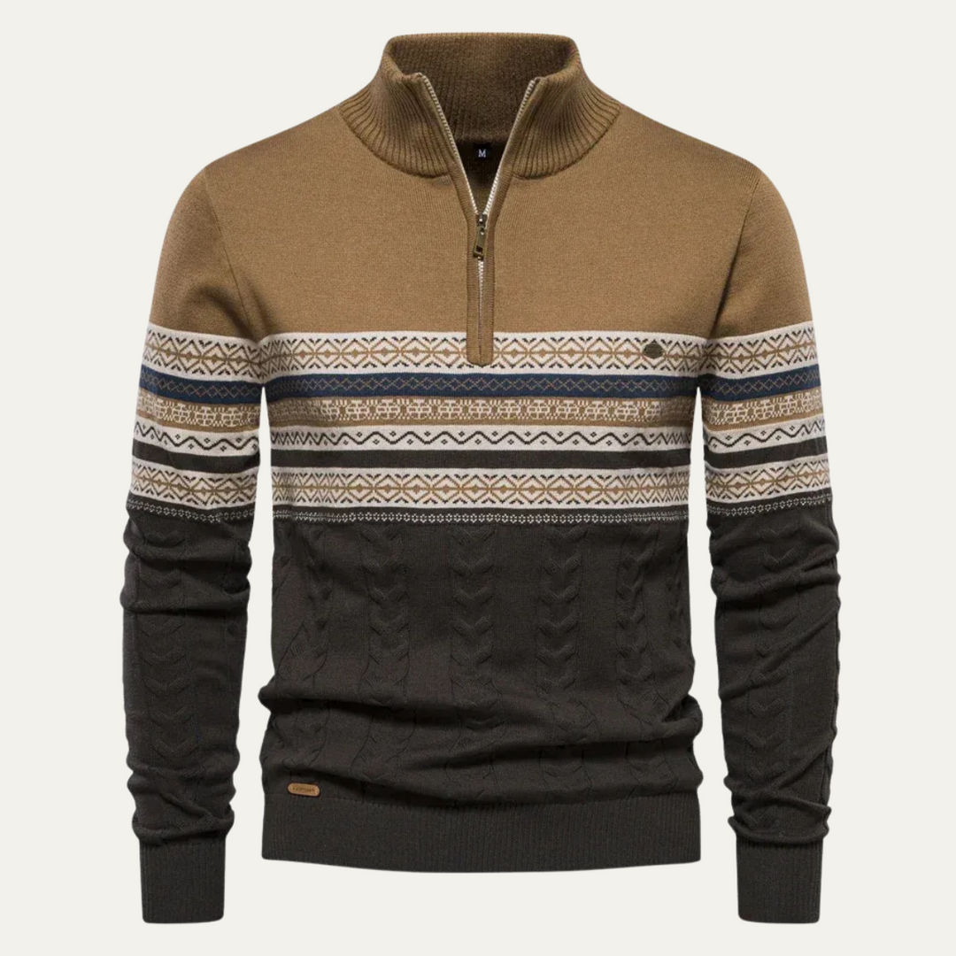 The Chatsworth Men's Quarter Zip Cotton Sweater – Fair Isle Knit