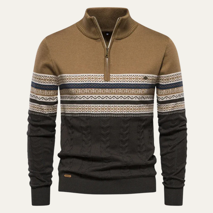 The Chatsworth Men's Quarter Zip Cotton Sweater – Fair Isle Knit