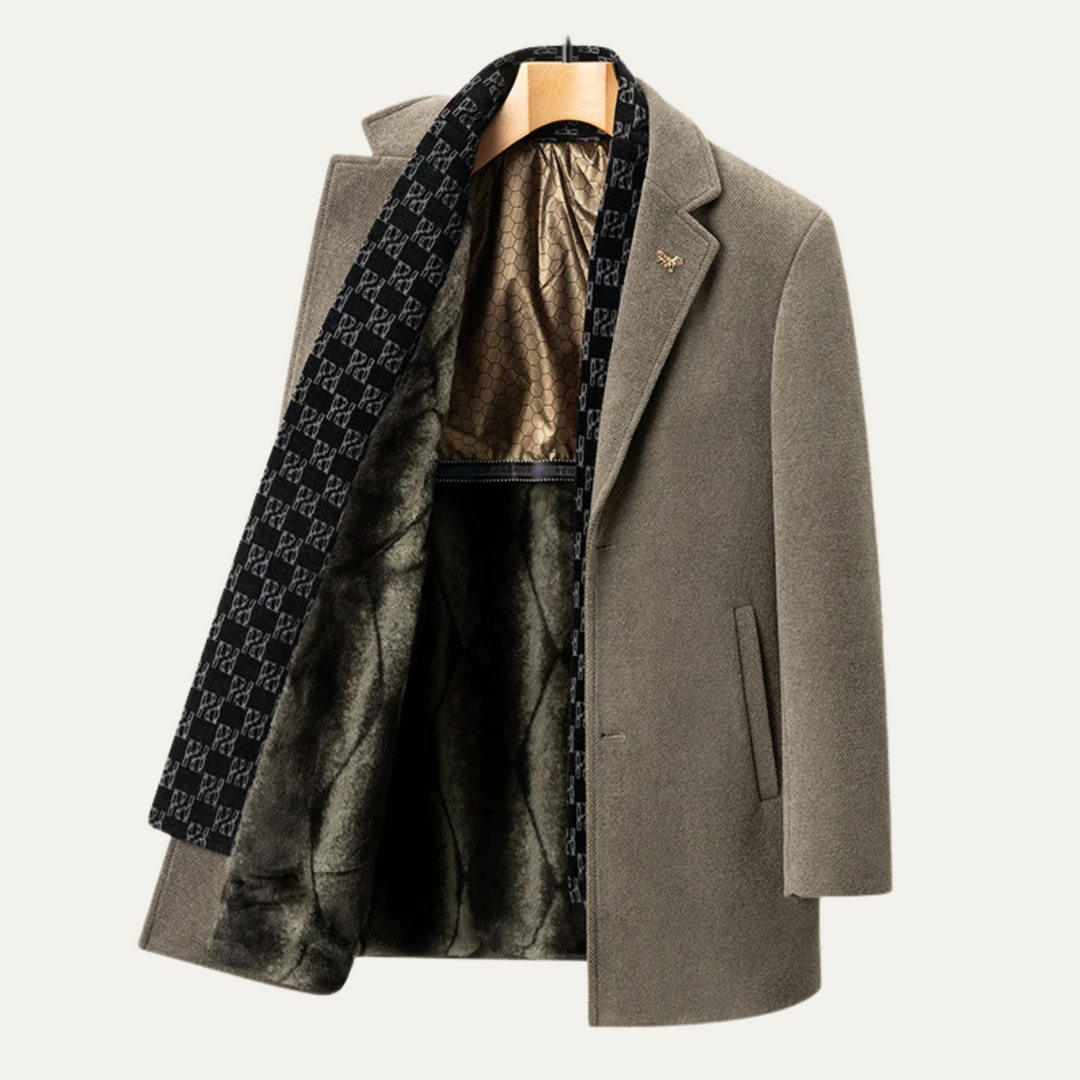 The Brighton Men's Warm Fur Lined Coat with Scarf