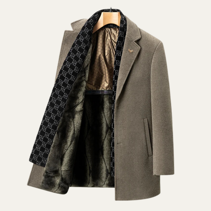 The Brighton Men's Warm Fur Lined Coat with Scarf