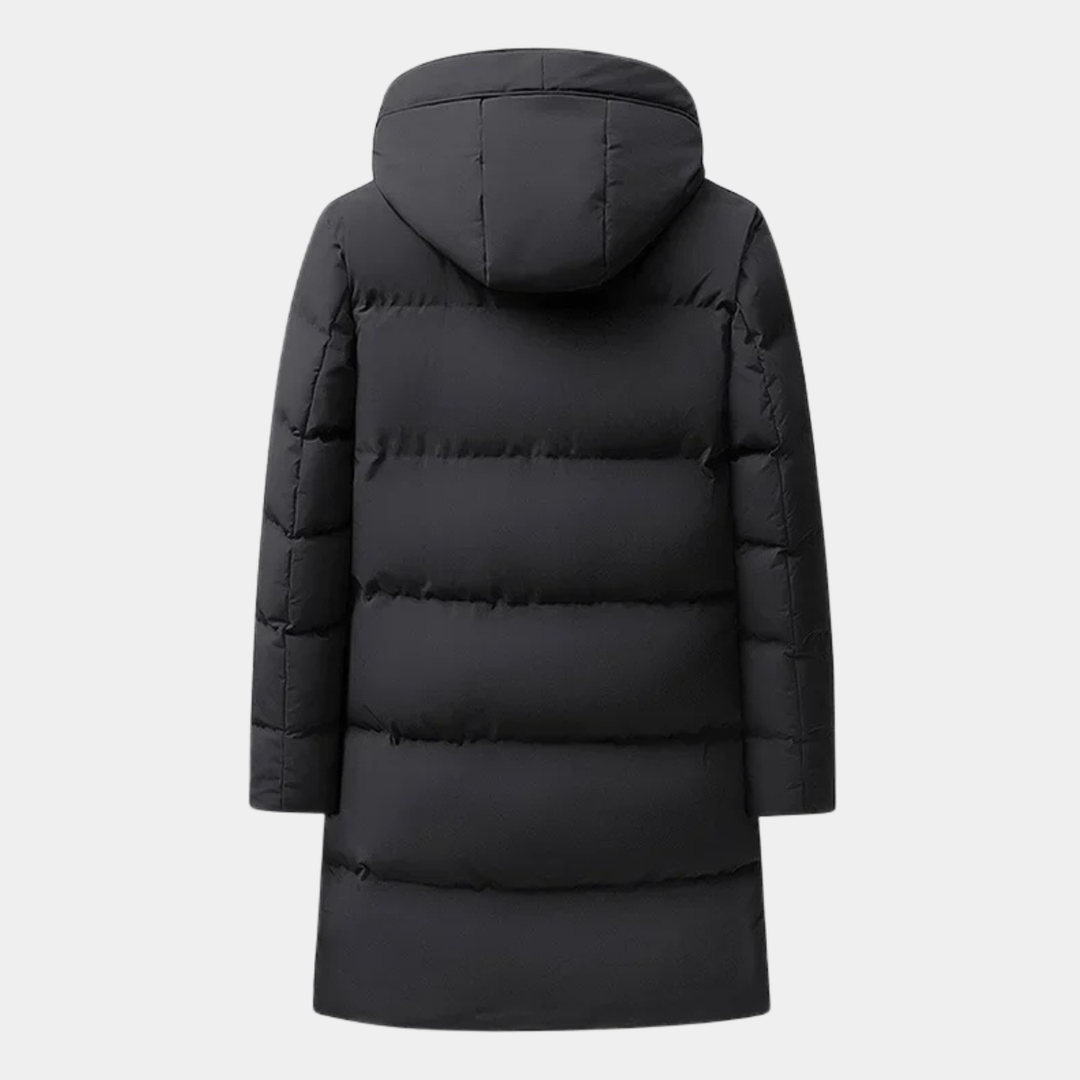 Men's Puffer Jacket Black Long Hooded Quilted