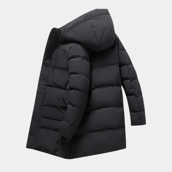 Men's Puffer Jacket Black Long Hooded Quilted