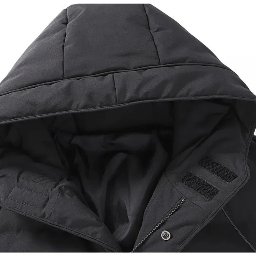 Men's Puffer Jacket Black Long Hooded Quilted