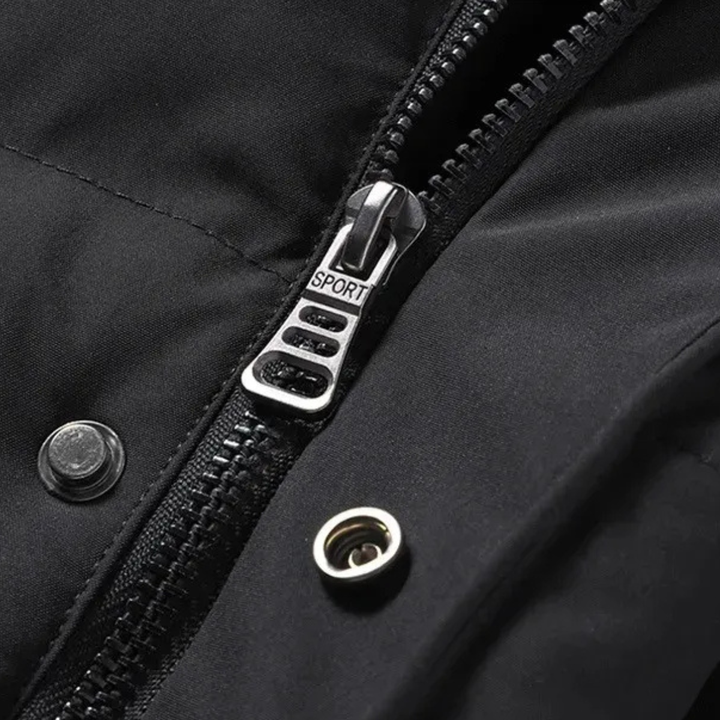 Men's Puffer Jacket Black Long Hooded Quilted