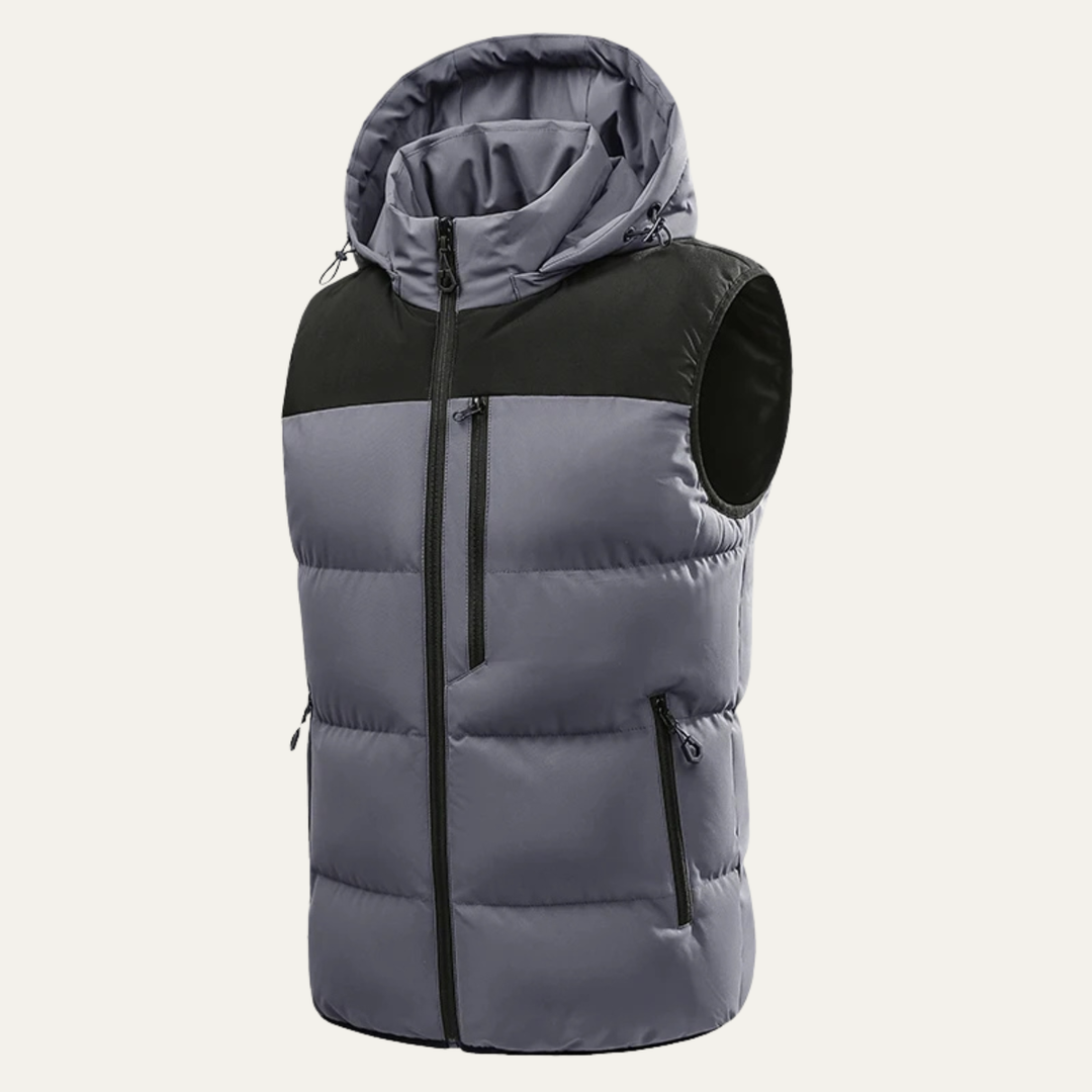 The Cedarfall Men’s Warm Hooded Winter Puffer Vest with Zip Pockets