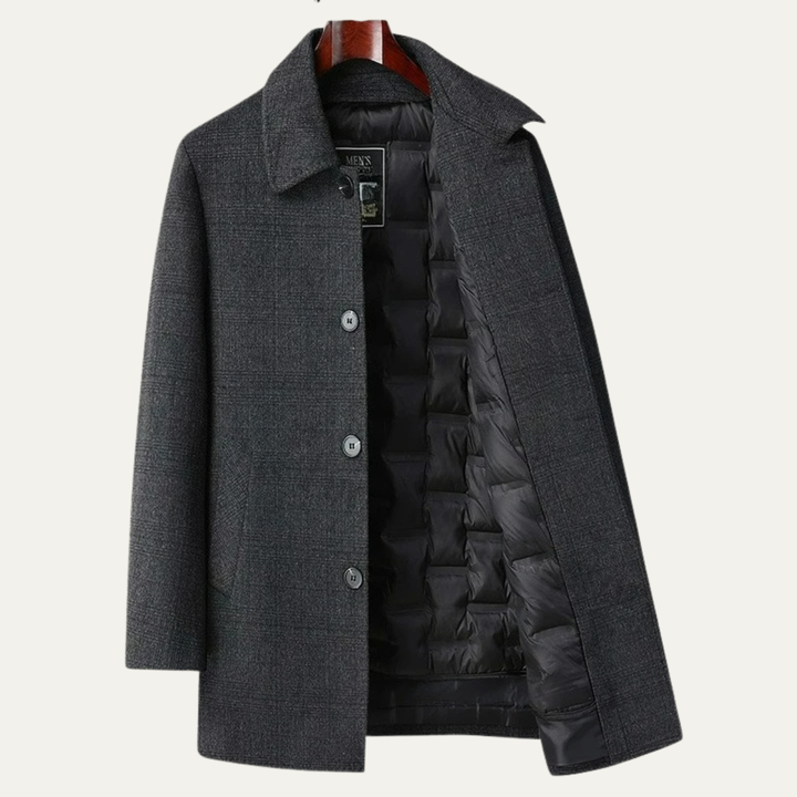 Men's Wool Blend Overcoat Charcoal Down Insulated