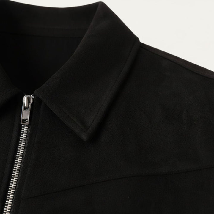 Men's Suede Leather Jacket Brown Collared Zip Up