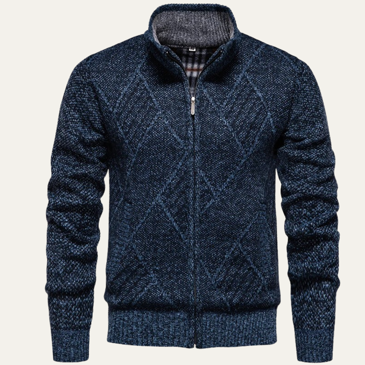 Men's Cable Knit Cardigan Charcoal Gray Diamond Pattern
