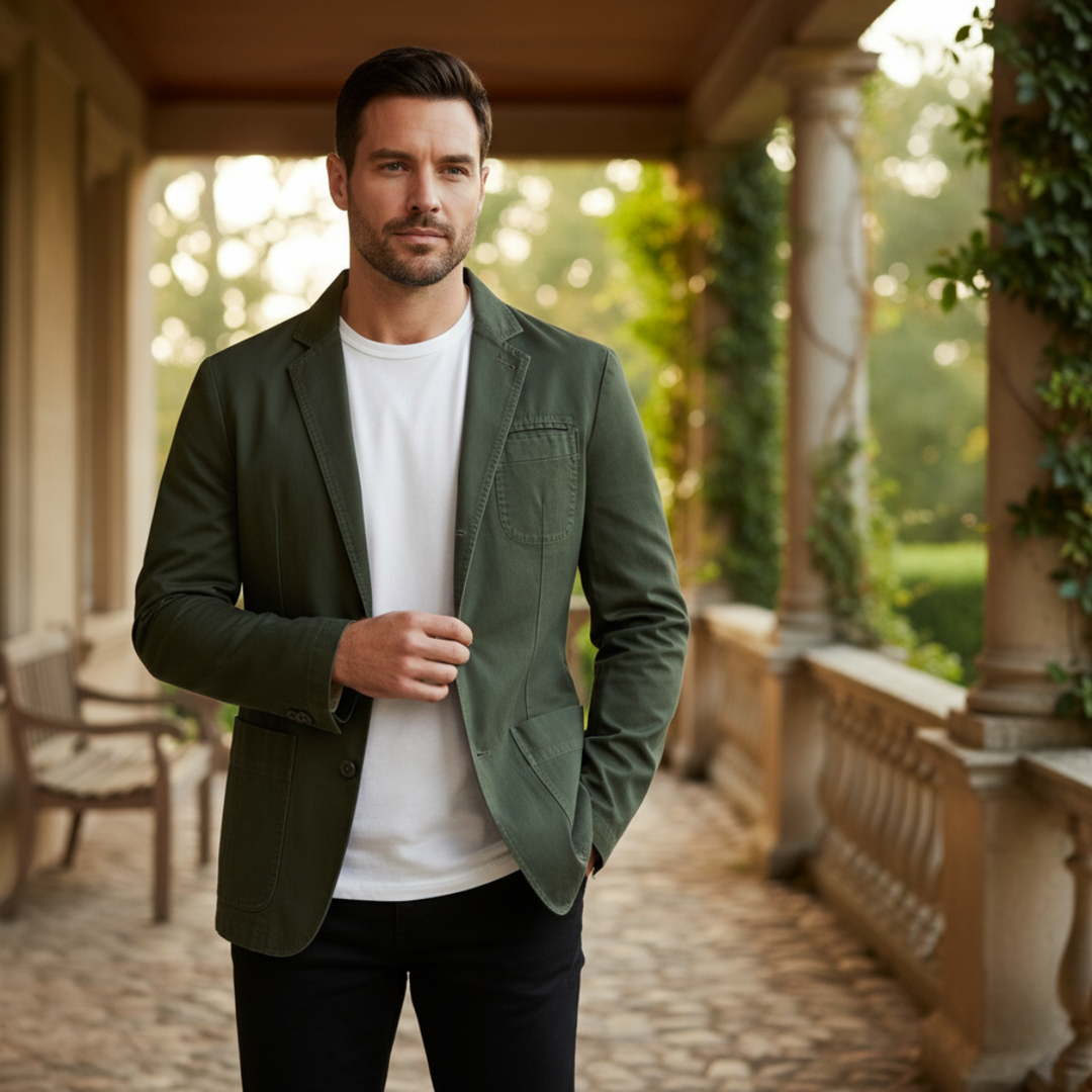 Men's Casual Cotton Blazer Olive Green Lined