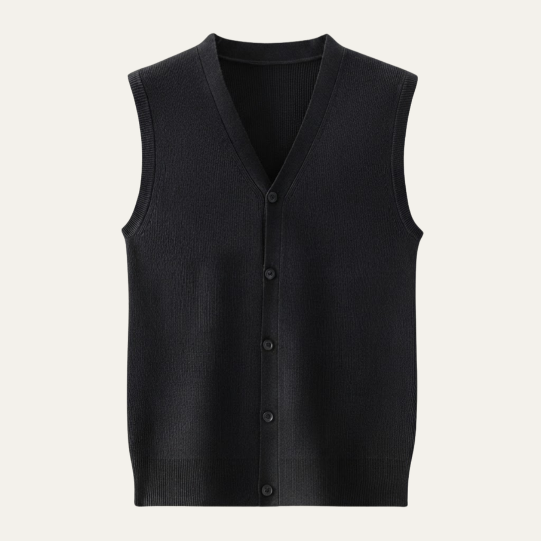 Men's Sweater Vest Blue Button Up V Neck