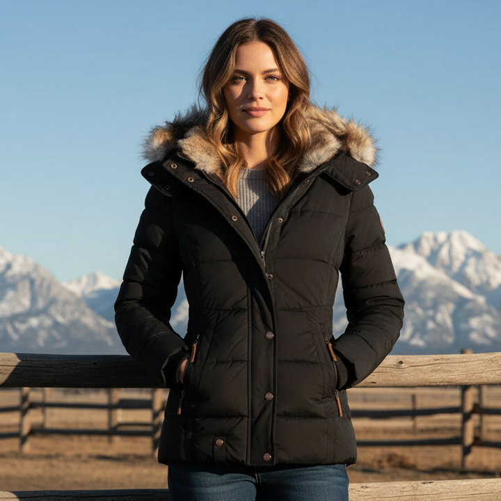 Women's Quilted Winter Coat | Long Jacket with Detachable Fur Hood