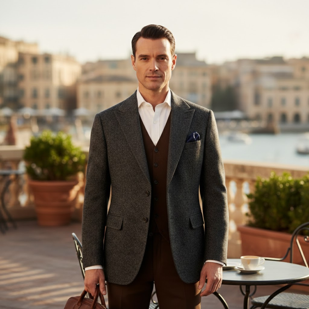 The Corsica Men’s Single Breasted Business Tweed Blazer Jacket