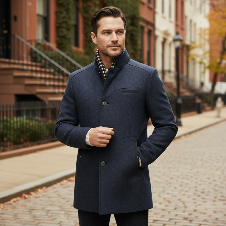 The Blenheim Men's Smart Casual Wool Trench Coat with Stand Collar