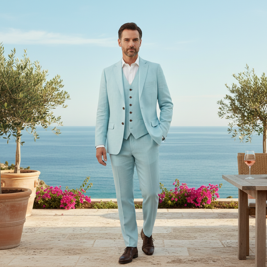 The Andermatt Men’s Trendy Linen 3 Piece Suit – Jacket, Vest & Pants