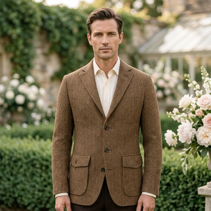 The Soveria Men’s Single Breasted Wool Herringbone Tweed Blazer - Wedding Guest