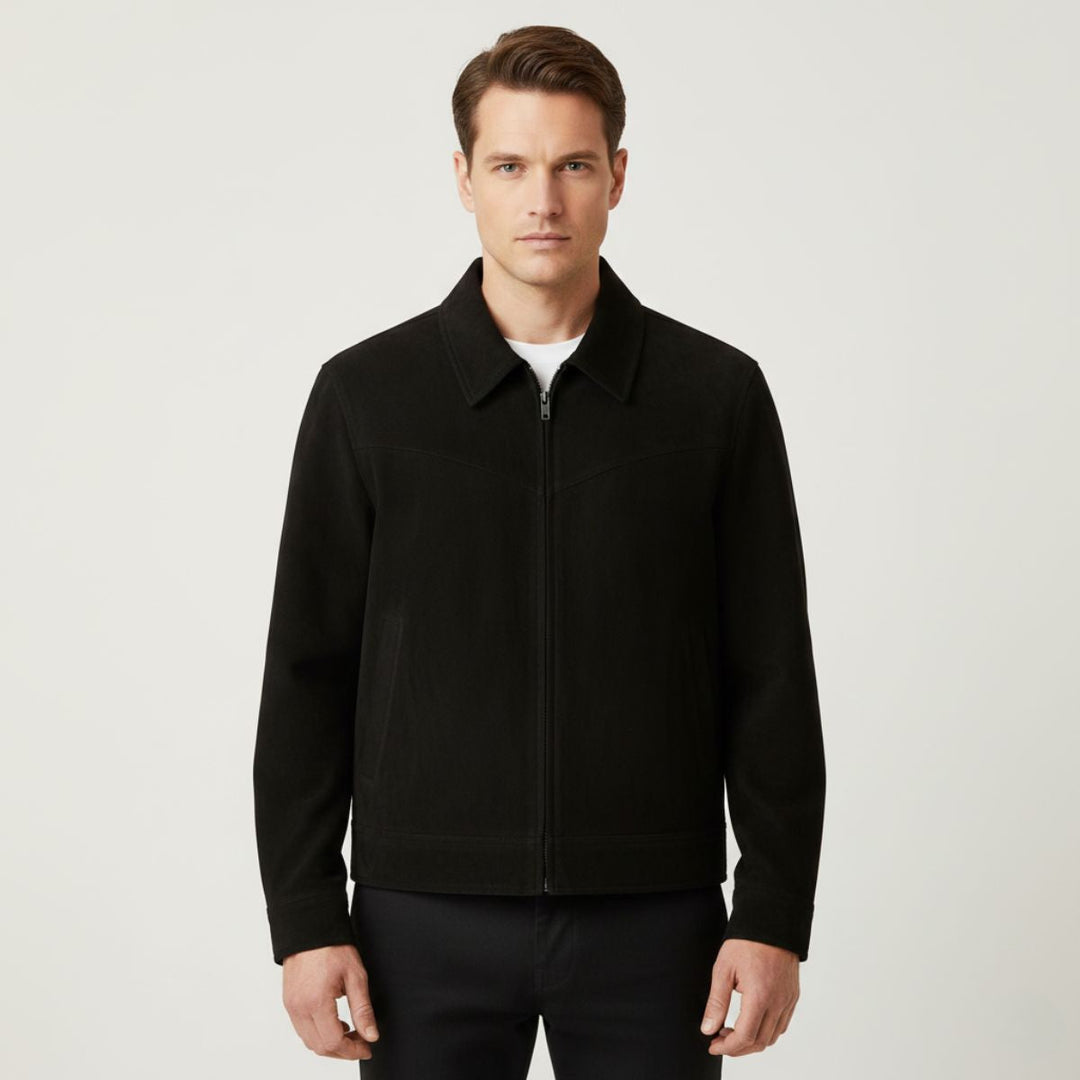 Men's Suede Leather Jacket Brown Collared Zip Up