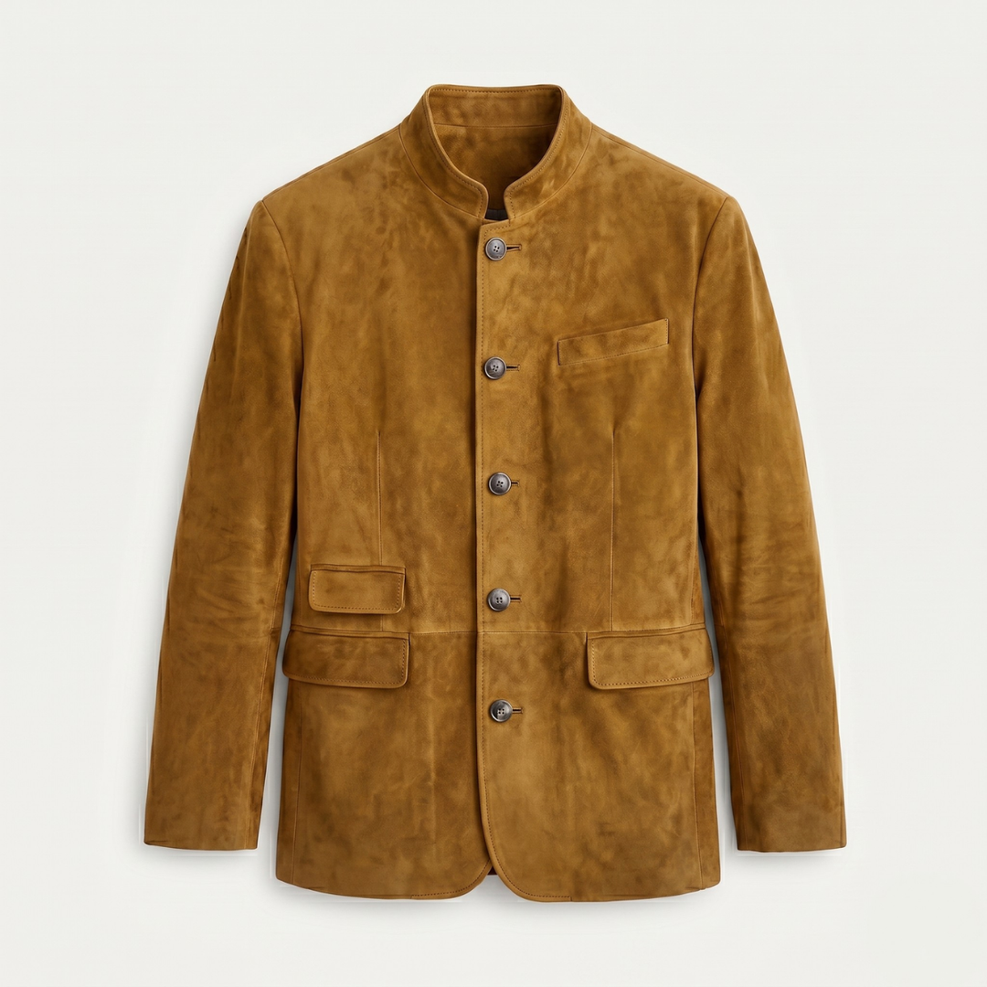 The Belmont Men’s Casual Suede Blazer Jacket – Single Breasted Button Coat