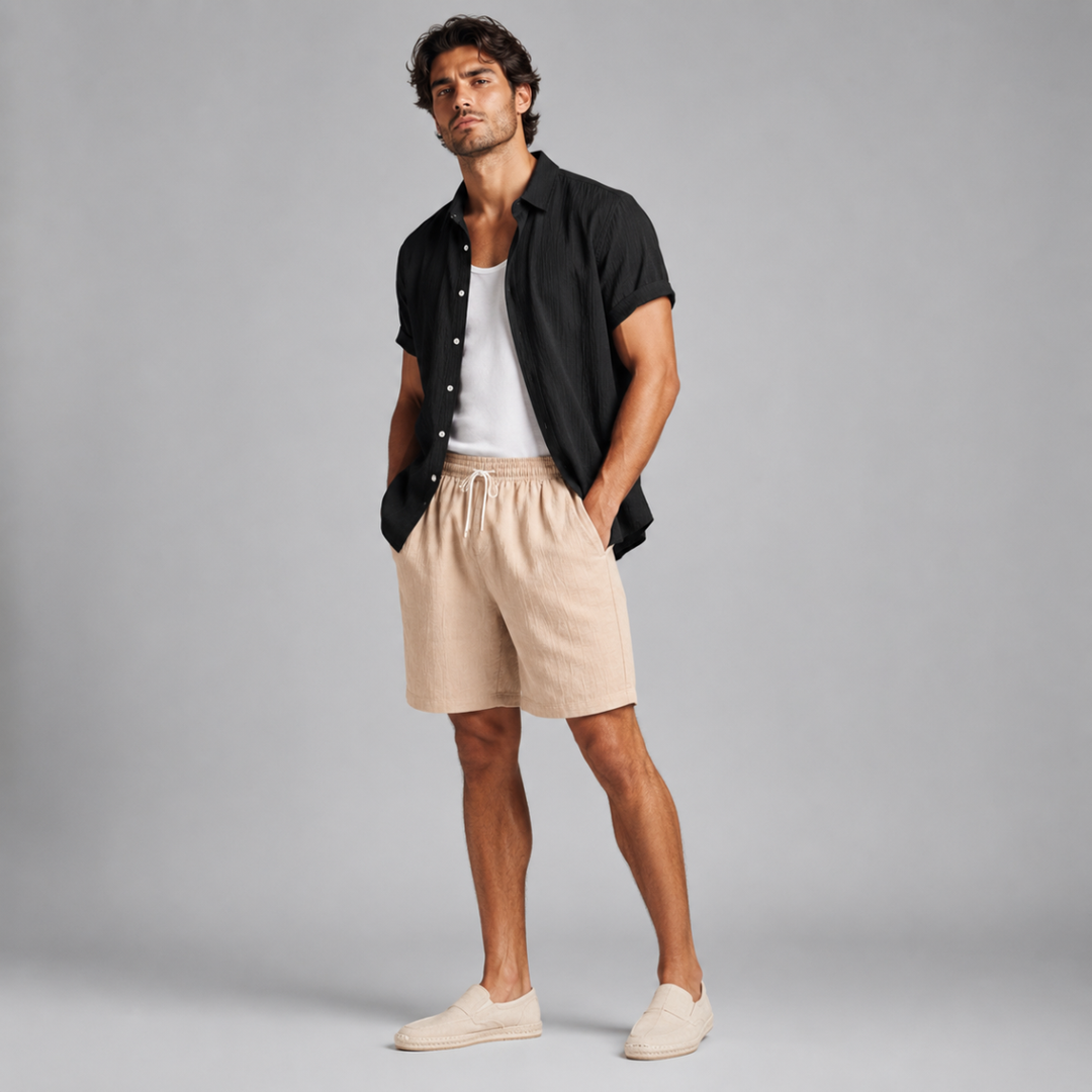 The Pinefield Men’s Summer Co Ord Set – Button Up Shirt & Drawstring Shorts