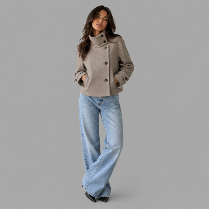 Women's Stand Collar Jacket with Button Front