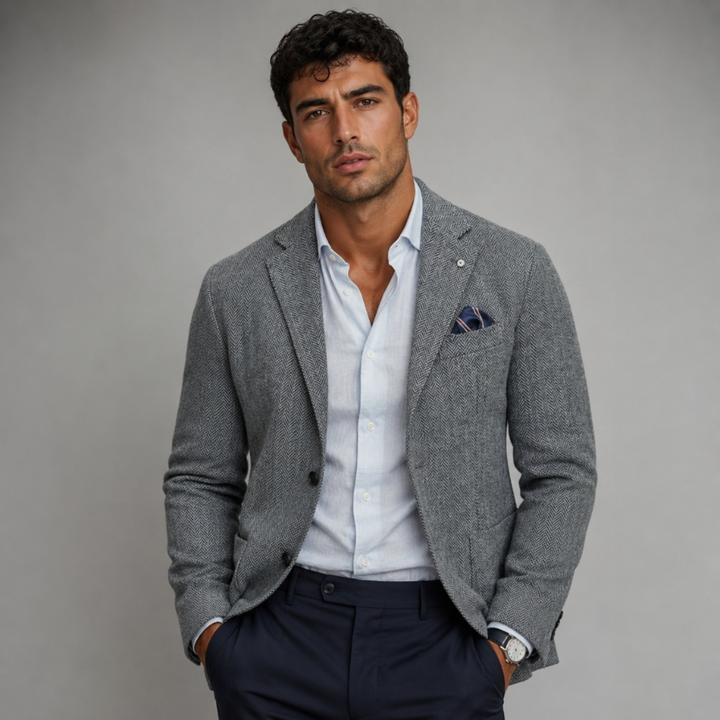 The Glencrest Men’s Single Breasted Herringbone Wool Tweed Blazer