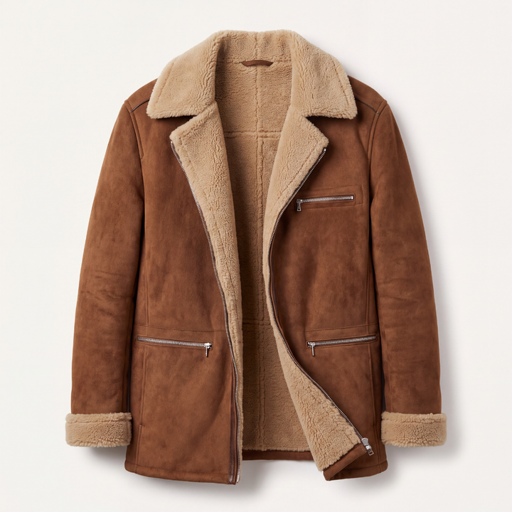 Men's Sherpa Lined Suede Jacket Brown