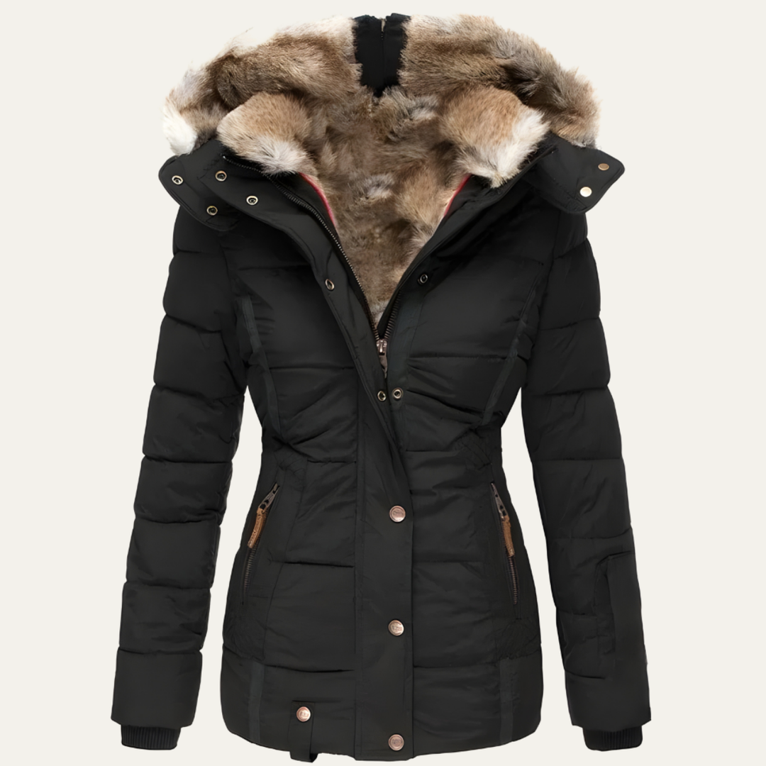 Women's Quilted Winter Coat | Long Jacket with Detachable Fur Hood