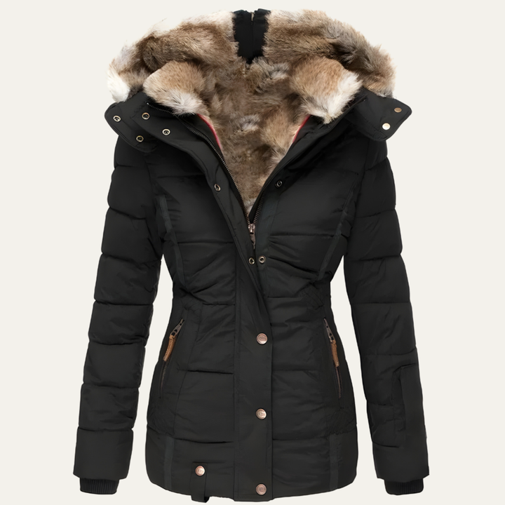 Women's Quilted Winter Coat | Long Jacket with Detachable Fur Hood