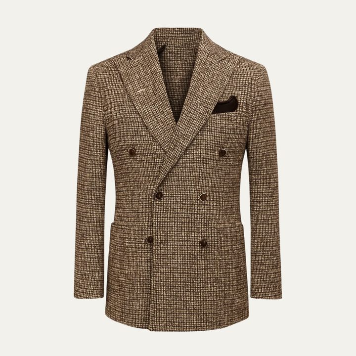 Men's Herringbone Tweed Suit Beige Double Breasted