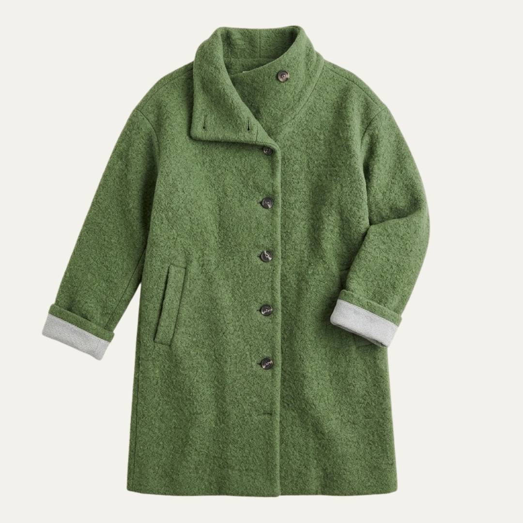 Women's Hooded Wool Coat – Casual Long Button Winter Jacket