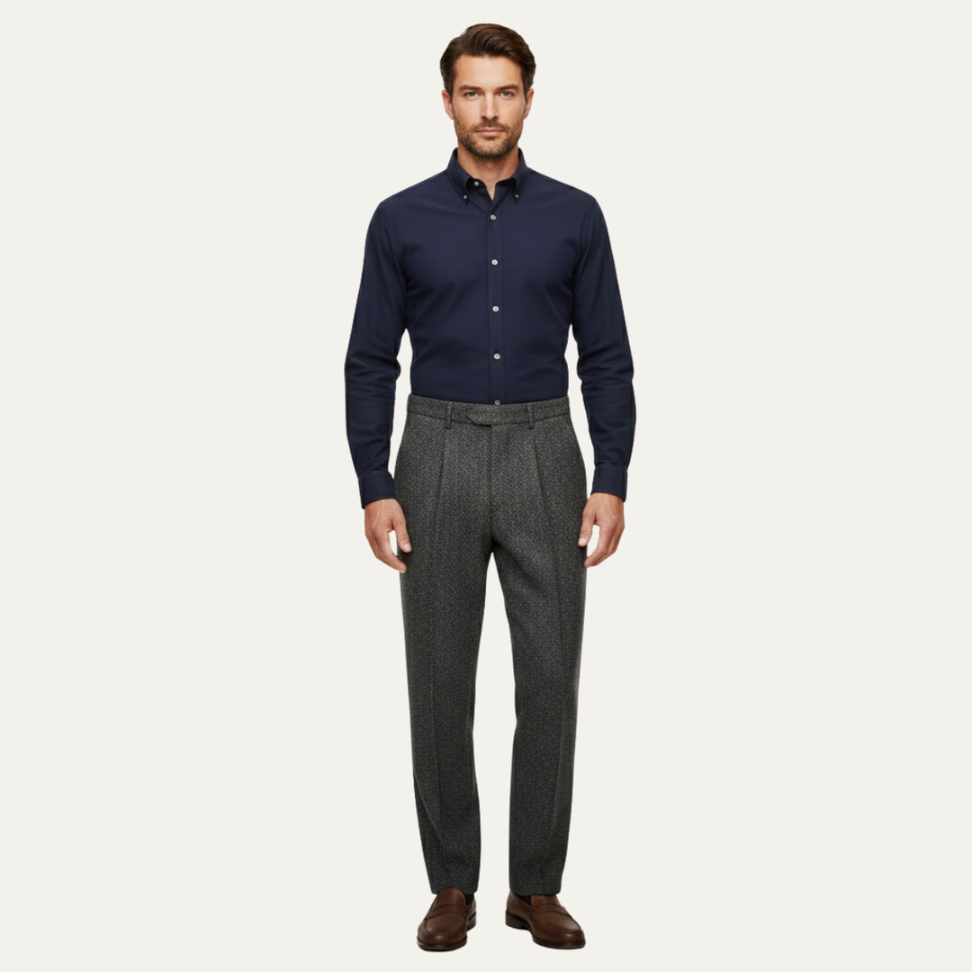 The Bridgecrest Men’s High Waisted Herringbone Retro Tweed Wool Pants