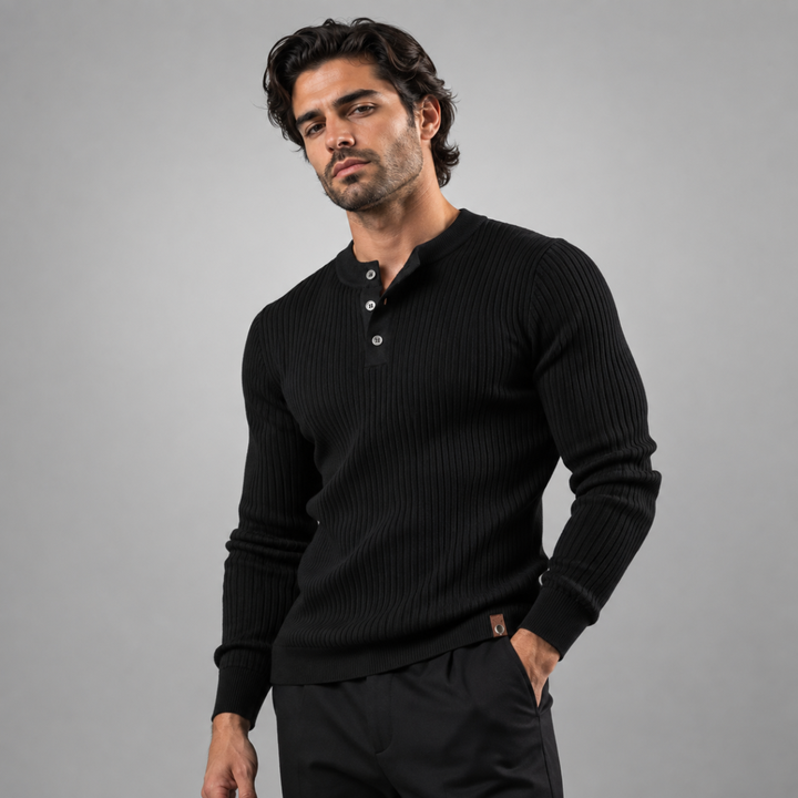 The Taormina Men's Ribbed Henley Knit Sweater