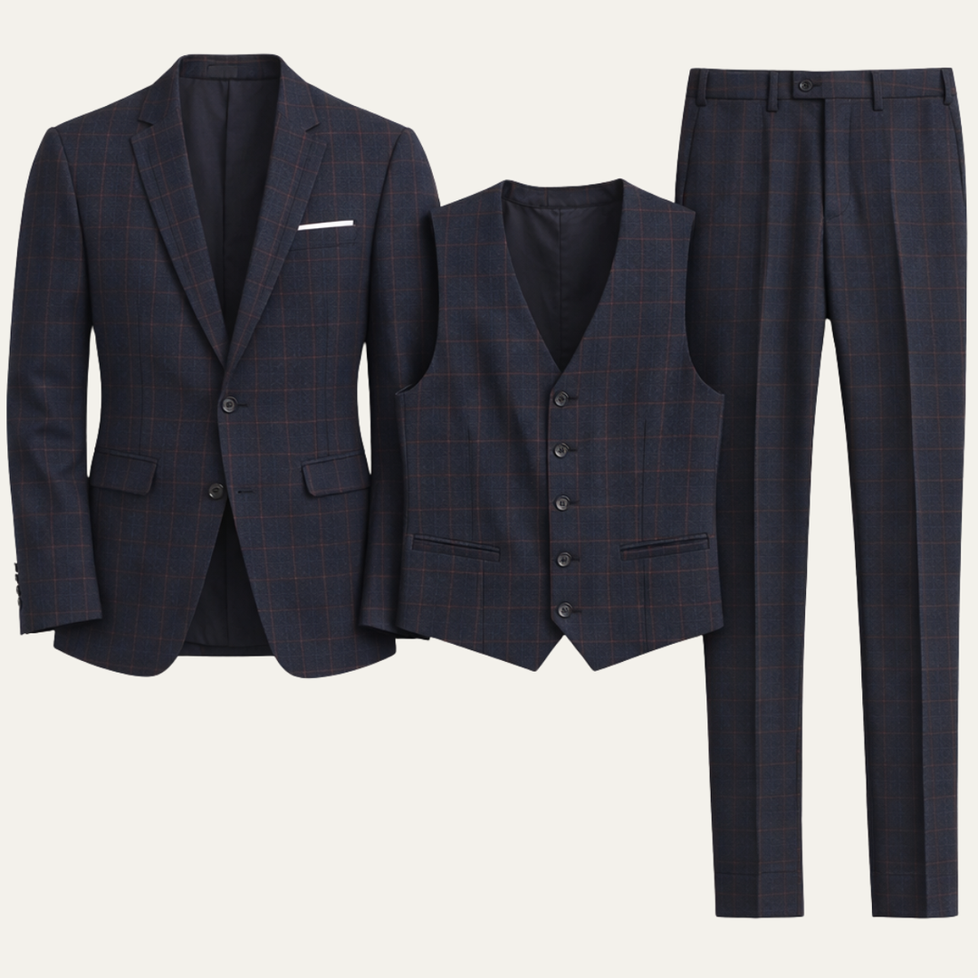 The Padova Men’s Plaid 3 Piece Suit – Slim Fit Blazer Vest and Pants