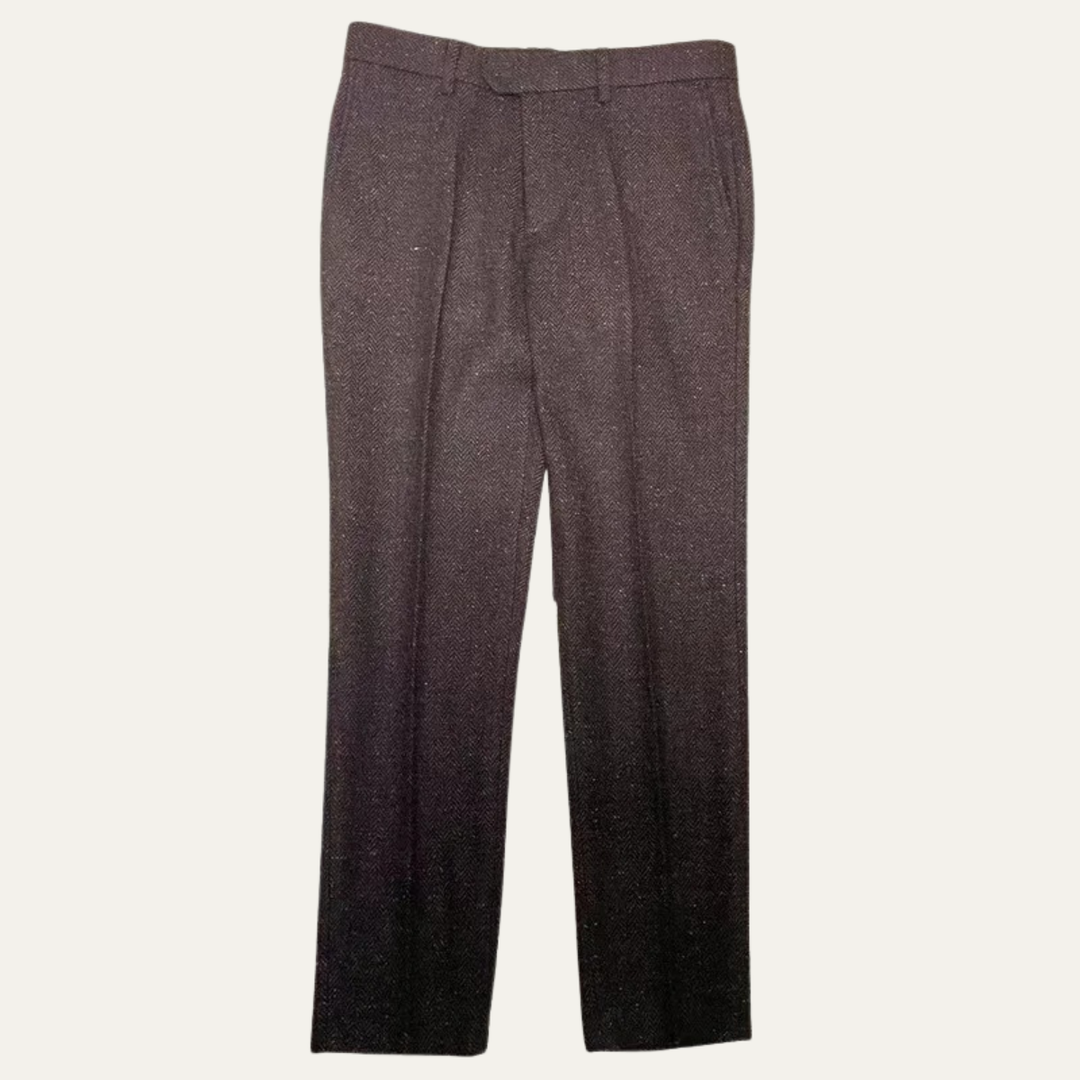 The Bridgecrest Men’s High Waisted Herringbone Retro Tweed Wool Pants