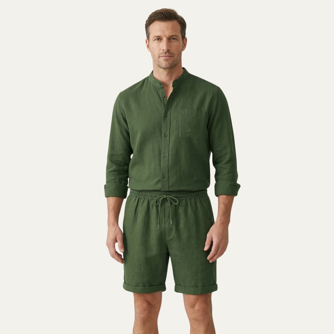 The Glenbrook Park Men’s Cotton Linen Set – Shirt & Shorts