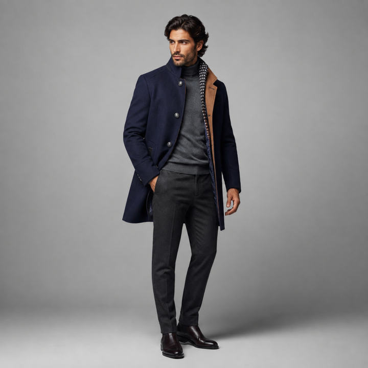 The Brookstone Men’s Elegant Classic Wool Coat with Quilted Lining