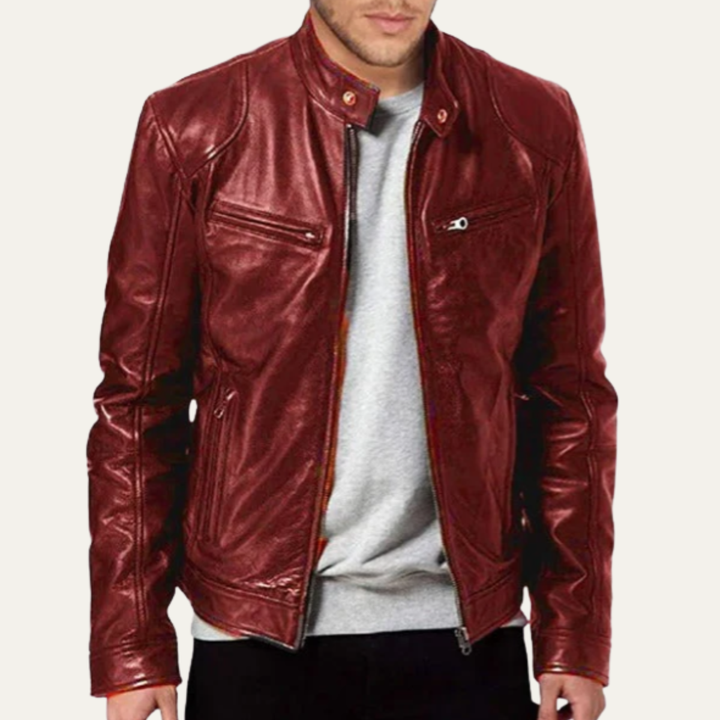 Men's Leather Jacket Burgundy Zip Up